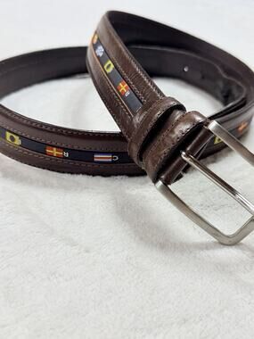 Orciani Italy Leather Belt Mens XL 40-44 Nautical Signal Flags Hand Made